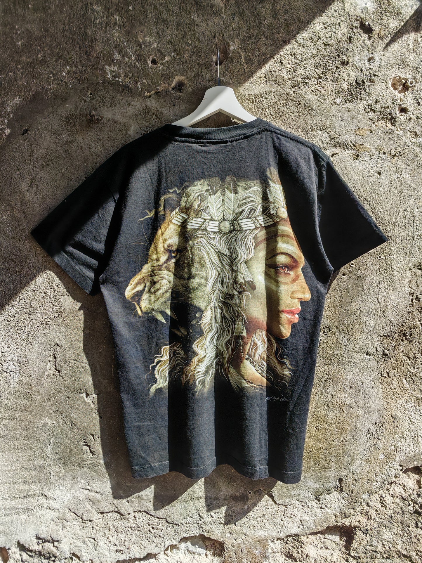 Native Spirit Lion Warrior Double Print T-Shirt Black M