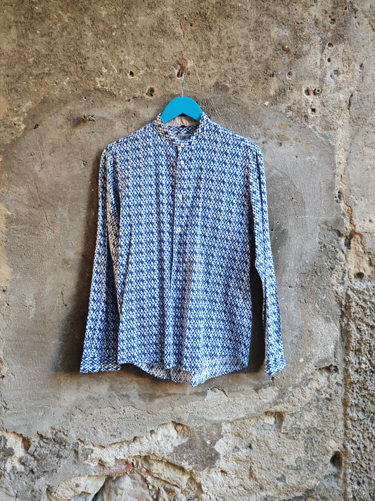 Camicia T Brand Fantasia Geometrica Blu e Bianca Made in Italy