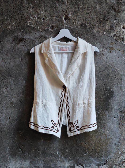 Gilet Vintage Byblos Donna Made in Italy Panna Ricamato Taglia 44