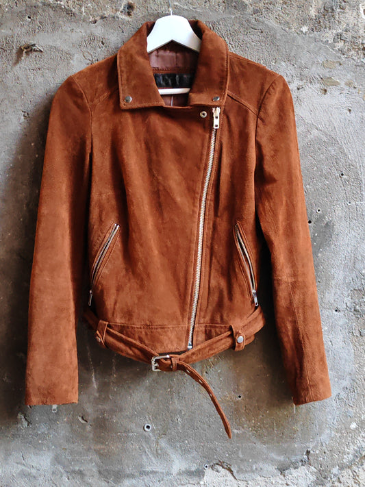 Giacca Biker Donna in Vera Pelle Scamosciata Cuoio Meotine Taglia L