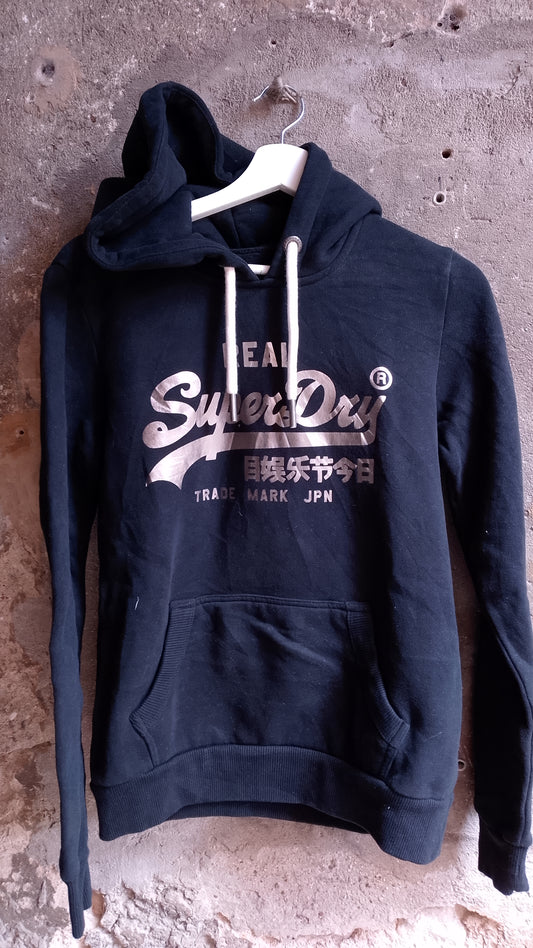 Superdry Felpa Nera con Cappuccio e Logo Oro Rosa Donna Taglia S