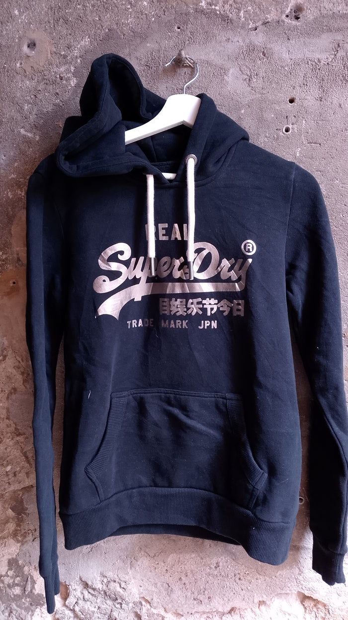 Superdry Felpa Nera con Cappuccio e Logo Oro Rosa Donna Taglia S