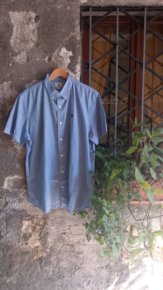Camicia Uomo Mezza Manica Quadretti Blu Timberland Slim Fit Taglia XL - Vintage Ottimo Stato