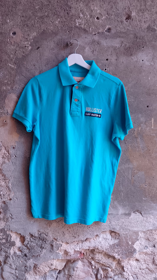 Polo Uomo Hollister California Turchese Maniche Corte Patch Ricamata Surf Watch Cotone Piqué Taglia L