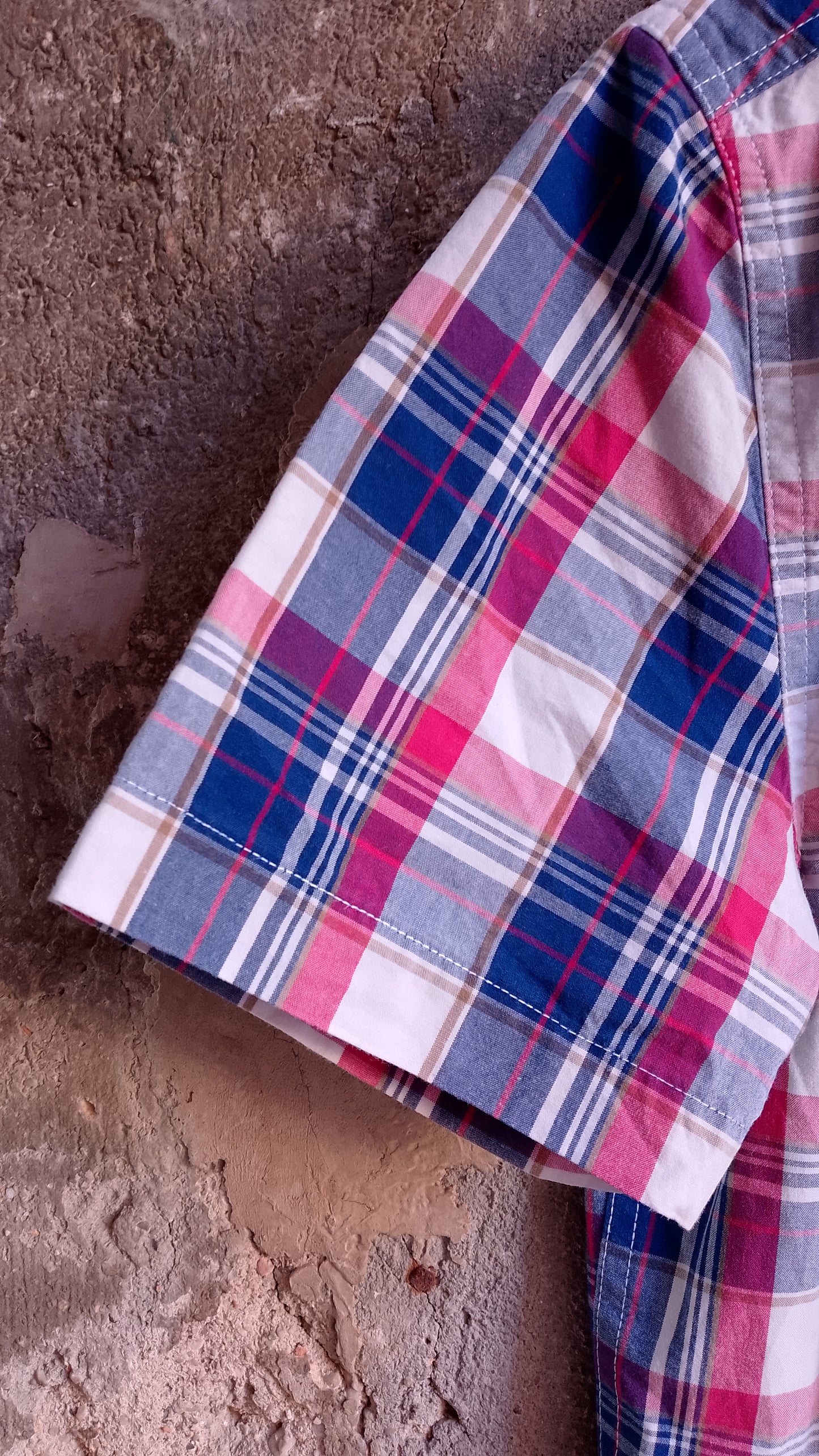 Camicia Uomo Mezza Manica Quadri Fucsia e Blu Superdry Taglia S - Vintage Ottimo Stato