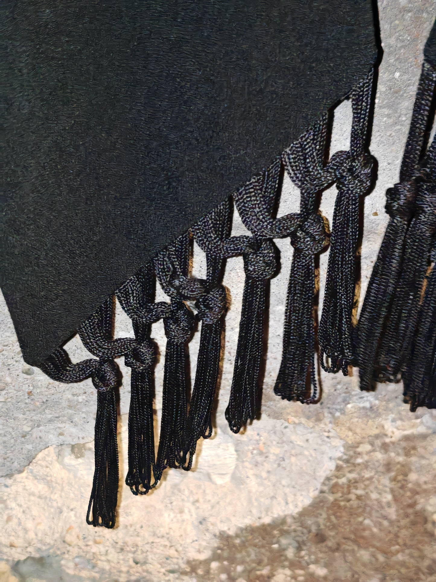 Coprispalle Elegante Le Macchie Stagioni Nero con Frange Made in Italy