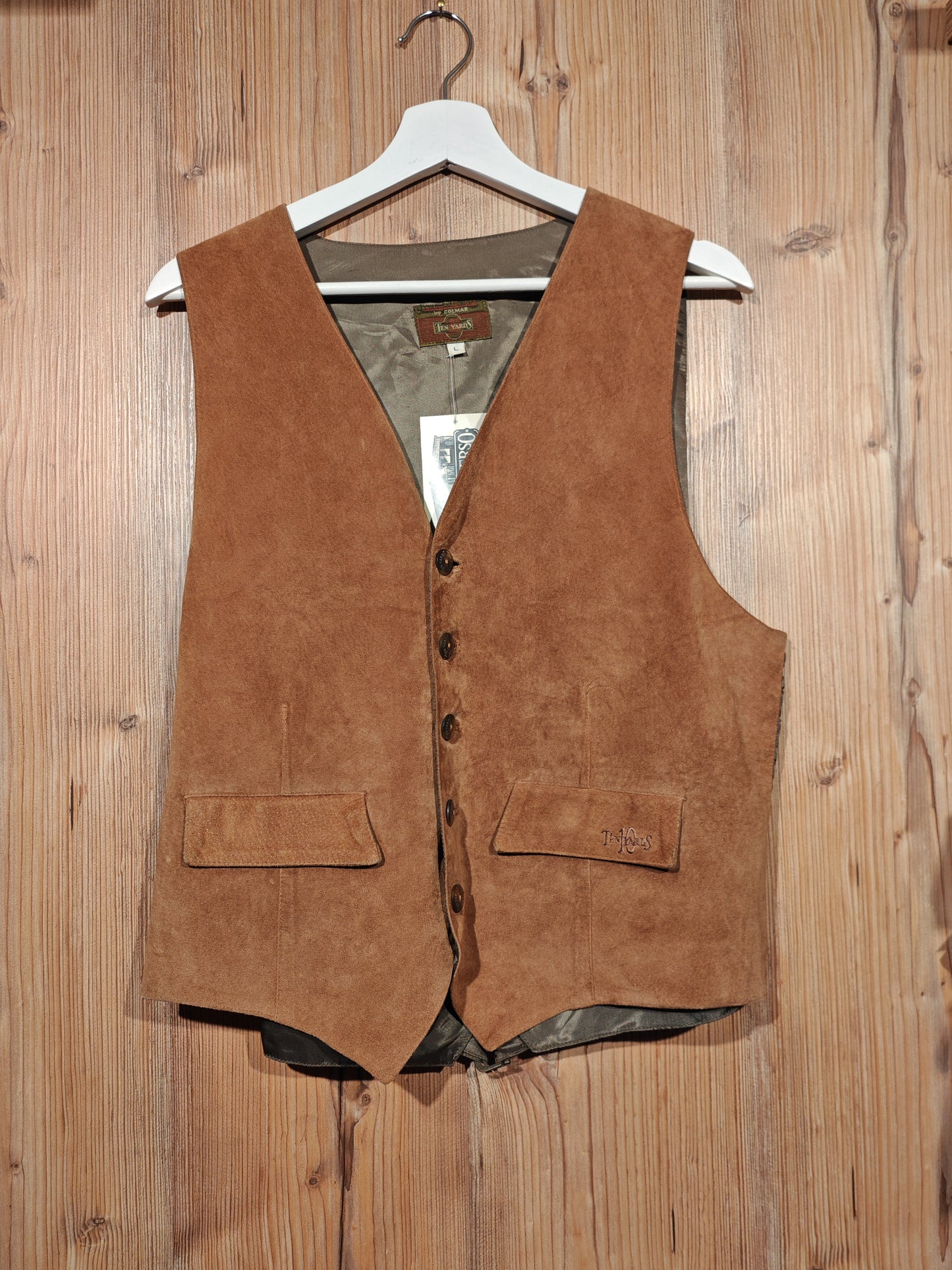 Gilet Vintage in Vera Pelle Scamosciata Ten Years Marrone Camel Uomo Taglia L