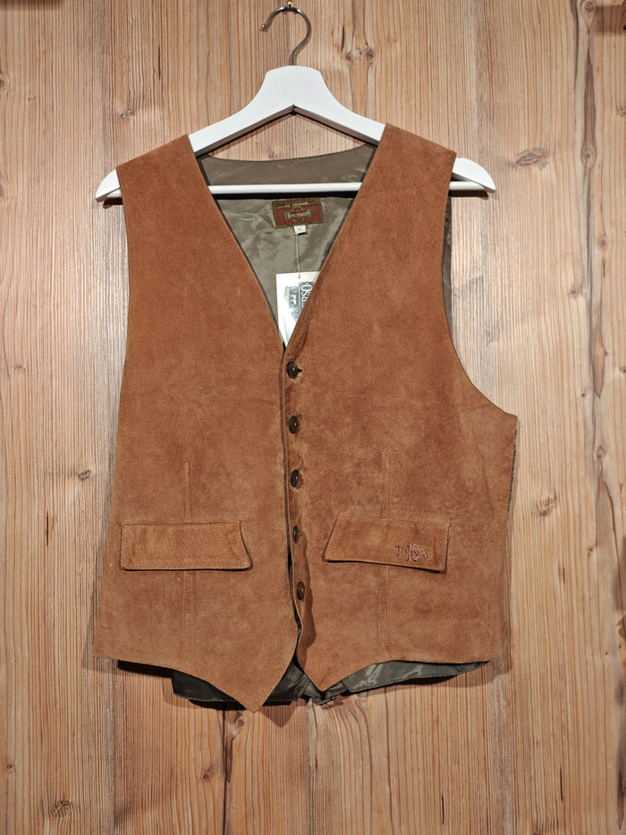 Gilet Vintage in Vera Pelle Scamosciata Ten Years Marrone Camel Uomo Taglia L