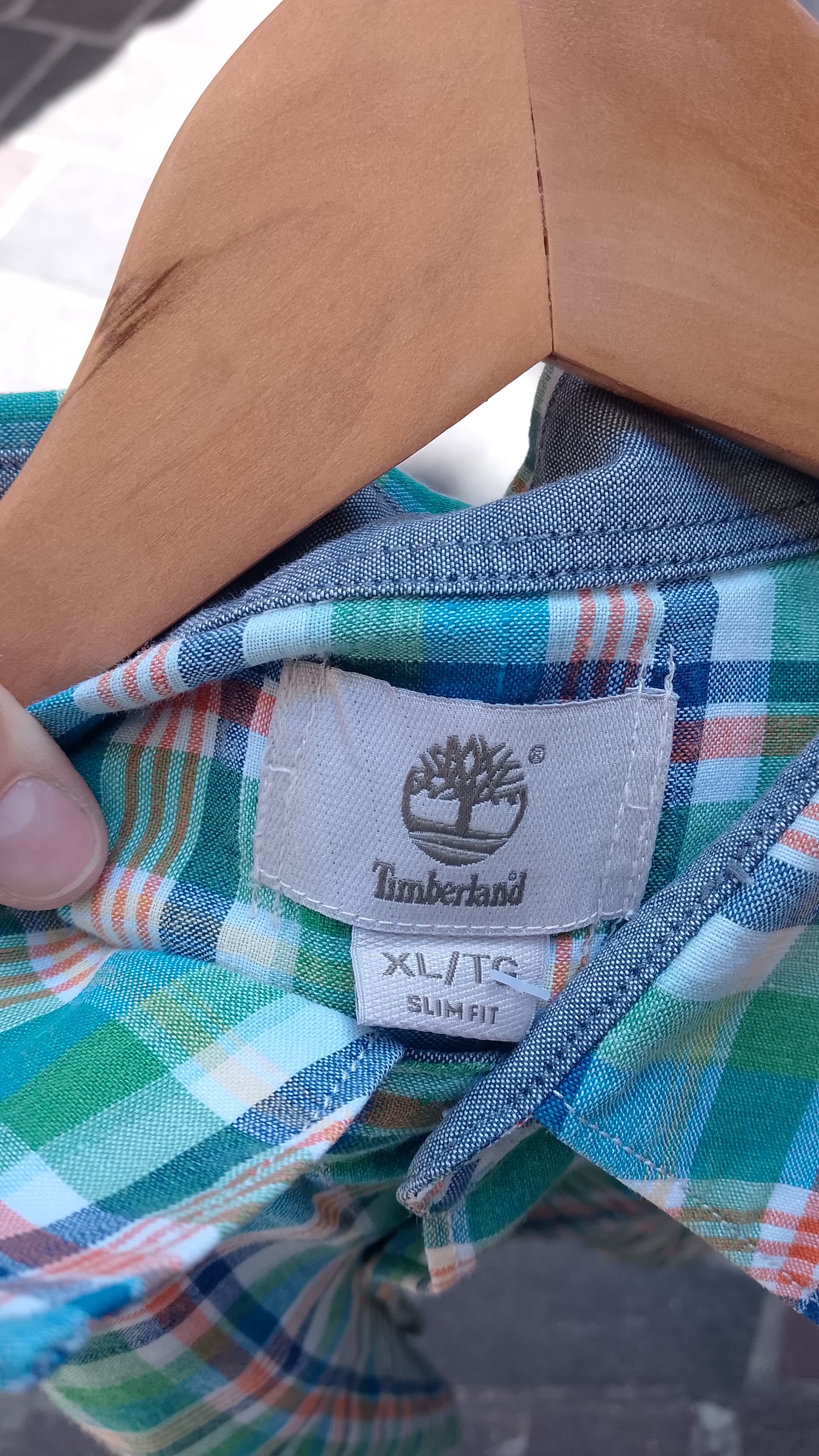 Camicia Uomo Mezza Manica Misto Lino Quadri Verde Timberland Slim Fit Taglia XL - Vintage Ottimo Stato