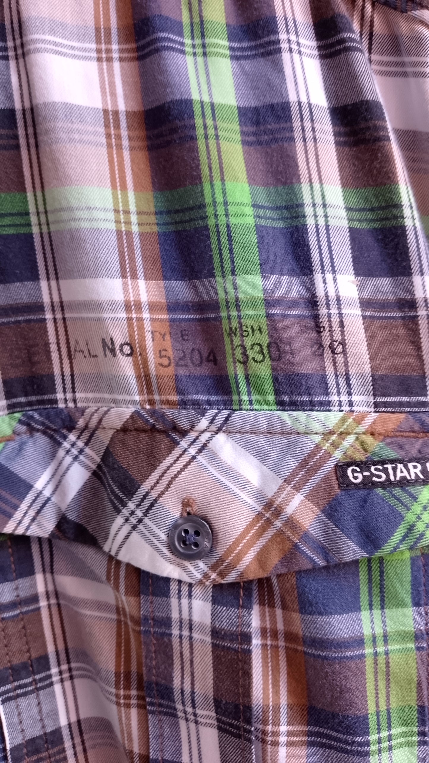 Camicia Uomo Mezza Manica Quadri G-STAR RAW Verde e Marrone Taglia XL - Vintage Ottimo Stato