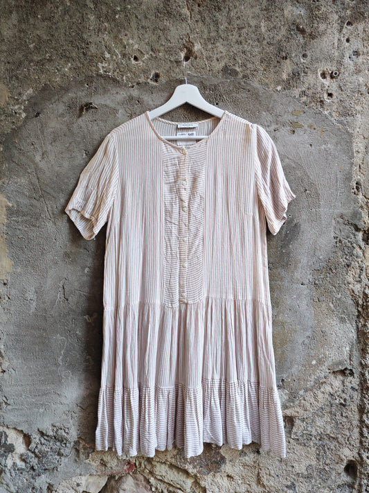 Vestito Pieces Donna Beige a Righe Taglia M Stile Oversize Casual