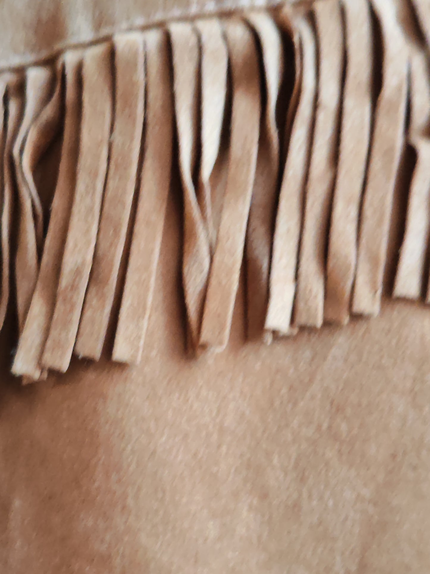 Completo Vintage Western Donna Gilet + Gonna con Frange Effetto Camoscio Beige
