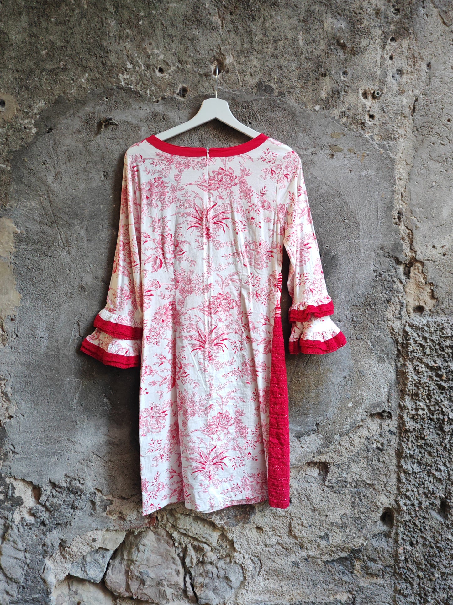 Abito Donna Almatrichi Madrid Rosa e Bianco Ricamato Boho Chic Taglia 38