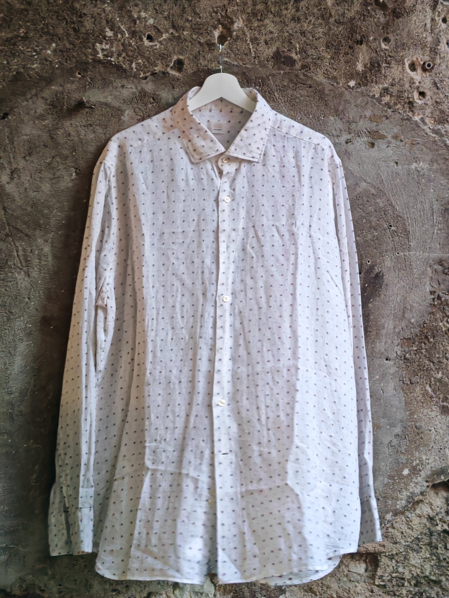 Camicia Caliban Uomo Bianca Micro Fantasia Vintage Taglia XL Made in Italy