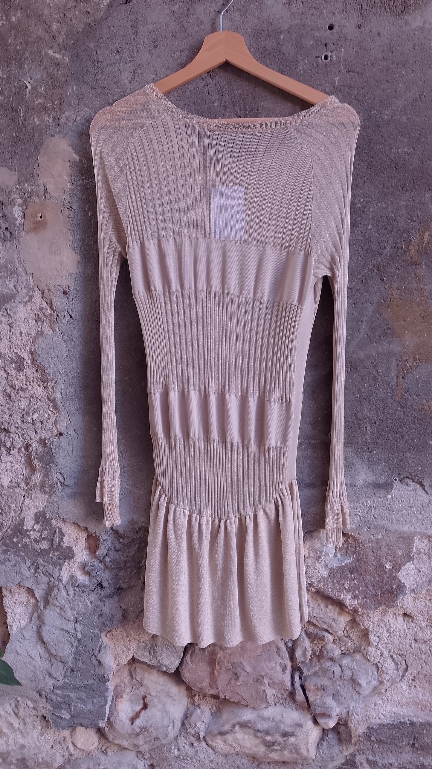 Abito in Maglia Lurex Oro Pinko Uniqueness Alessandra Facchinetti Vintage Plissettato