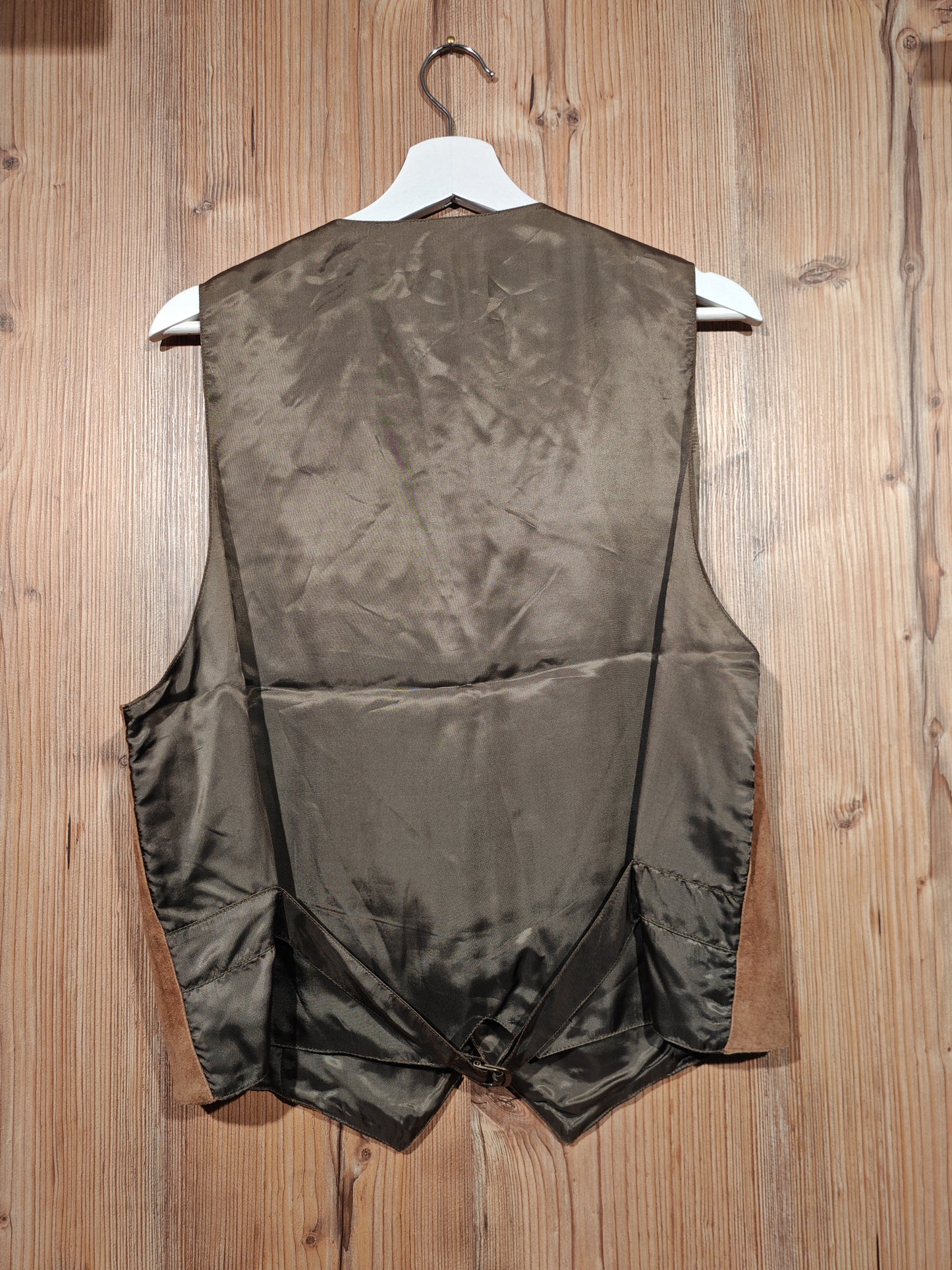 Gilet Vintage in Vera Pelle Scamosciata Ten Years Marrone Camel Uomo Taglia L