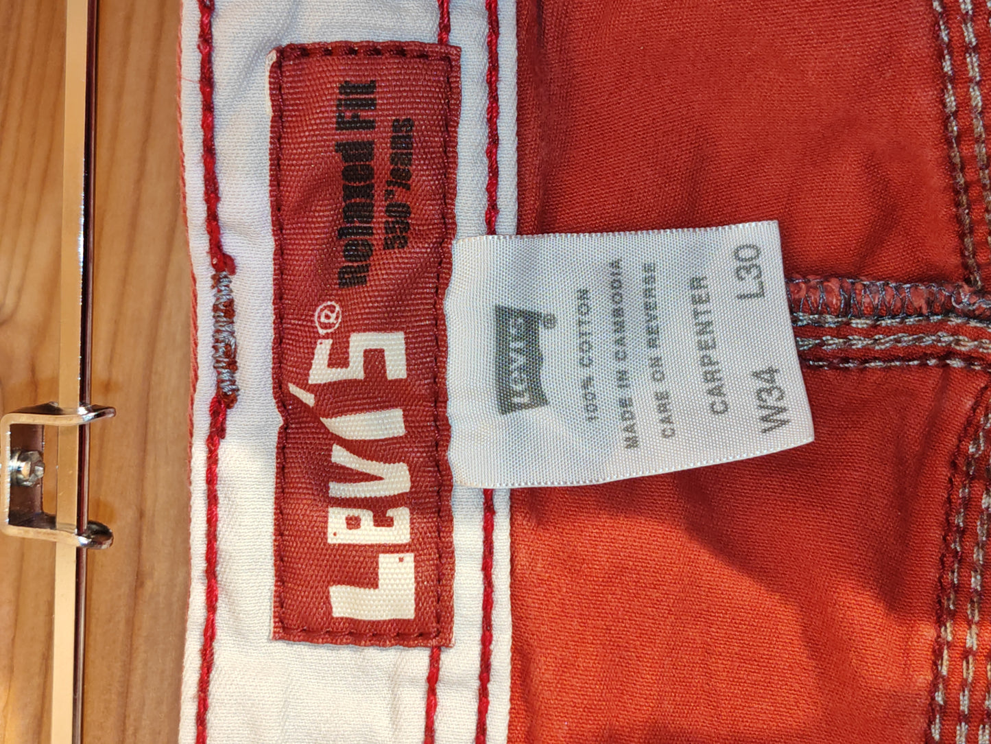 Bermuda Levi's 511 Rosso Mattone Uomo W34 Vintage