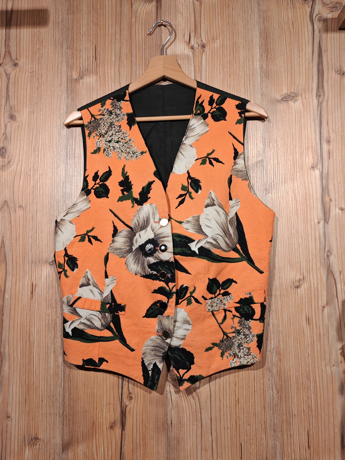 Gilet Donna Vintage Floreale Arancione Anni 90 Made in Italy