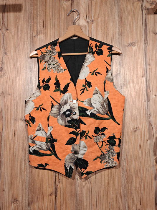 Gilet Donna Vintage Floreale Arancione Anni 90 Made in Italy