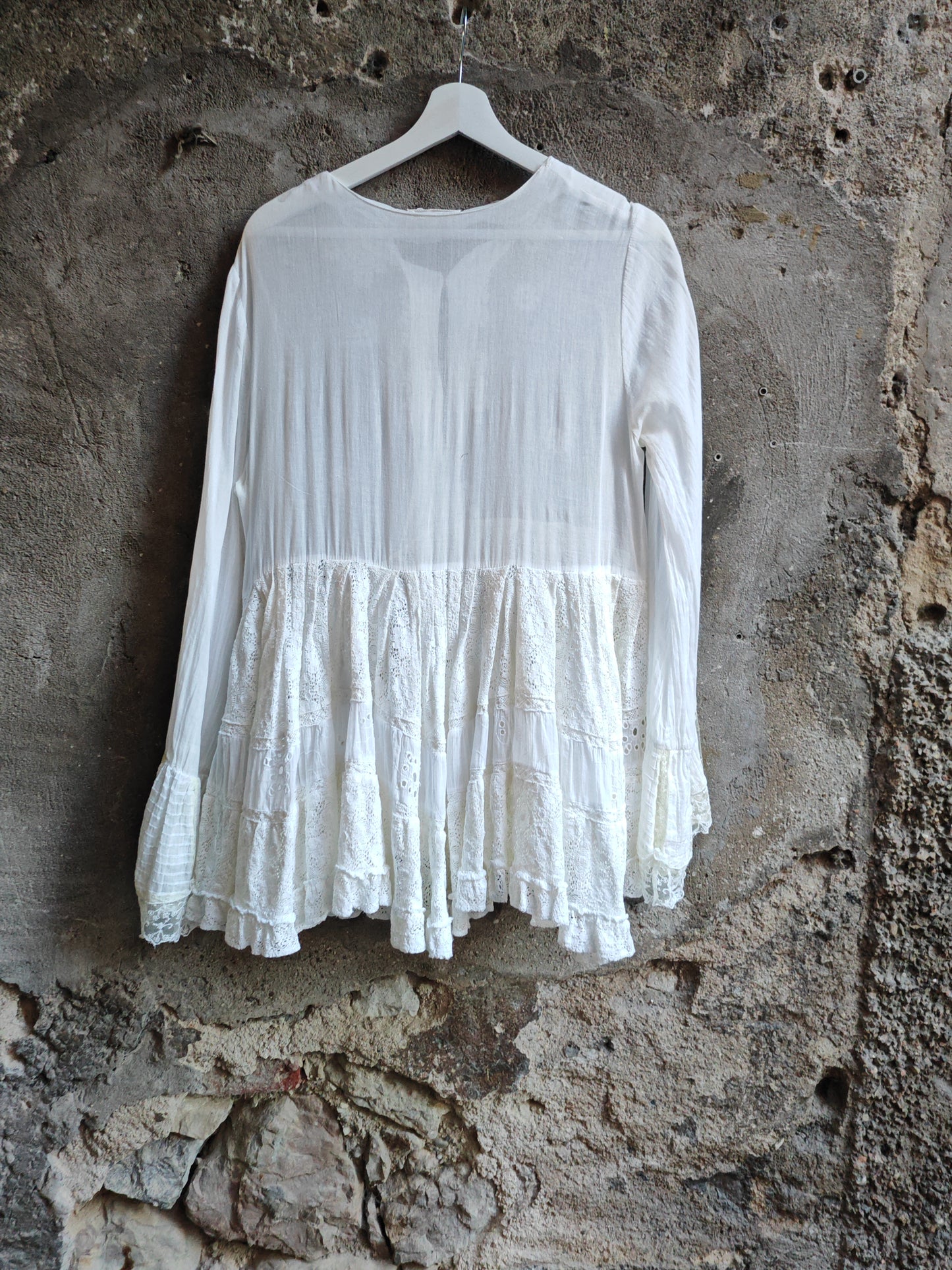 Blusa Donna Vintage Secret Secret Bianca con Pizzo e Fiocco Taglia S
