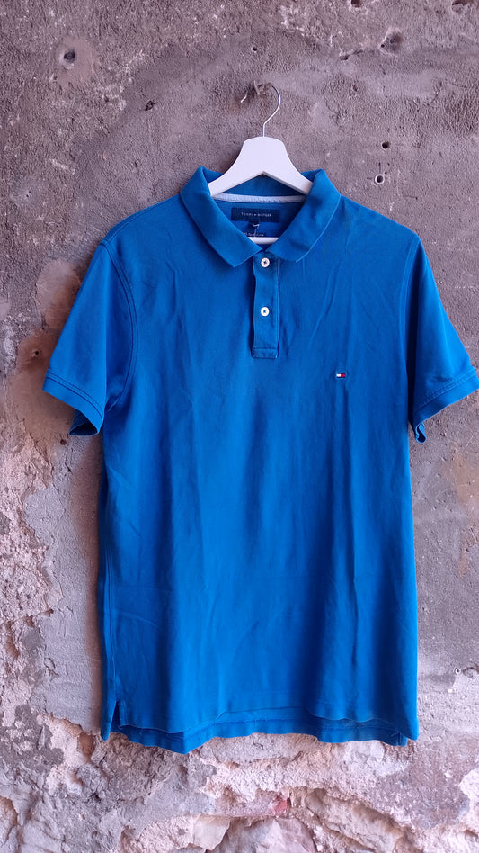Polo Uomo Tommy Hilfiger Blu Cobalto Maniche Corte Cotone Doppio Ritorto Slim Fit Mini Logo Ricamato Taglia M