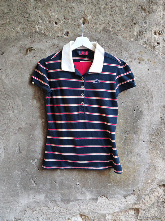 Polo Donna Kappa Righe Blu Navy e Rosso Vintage Sportwear Taglia M