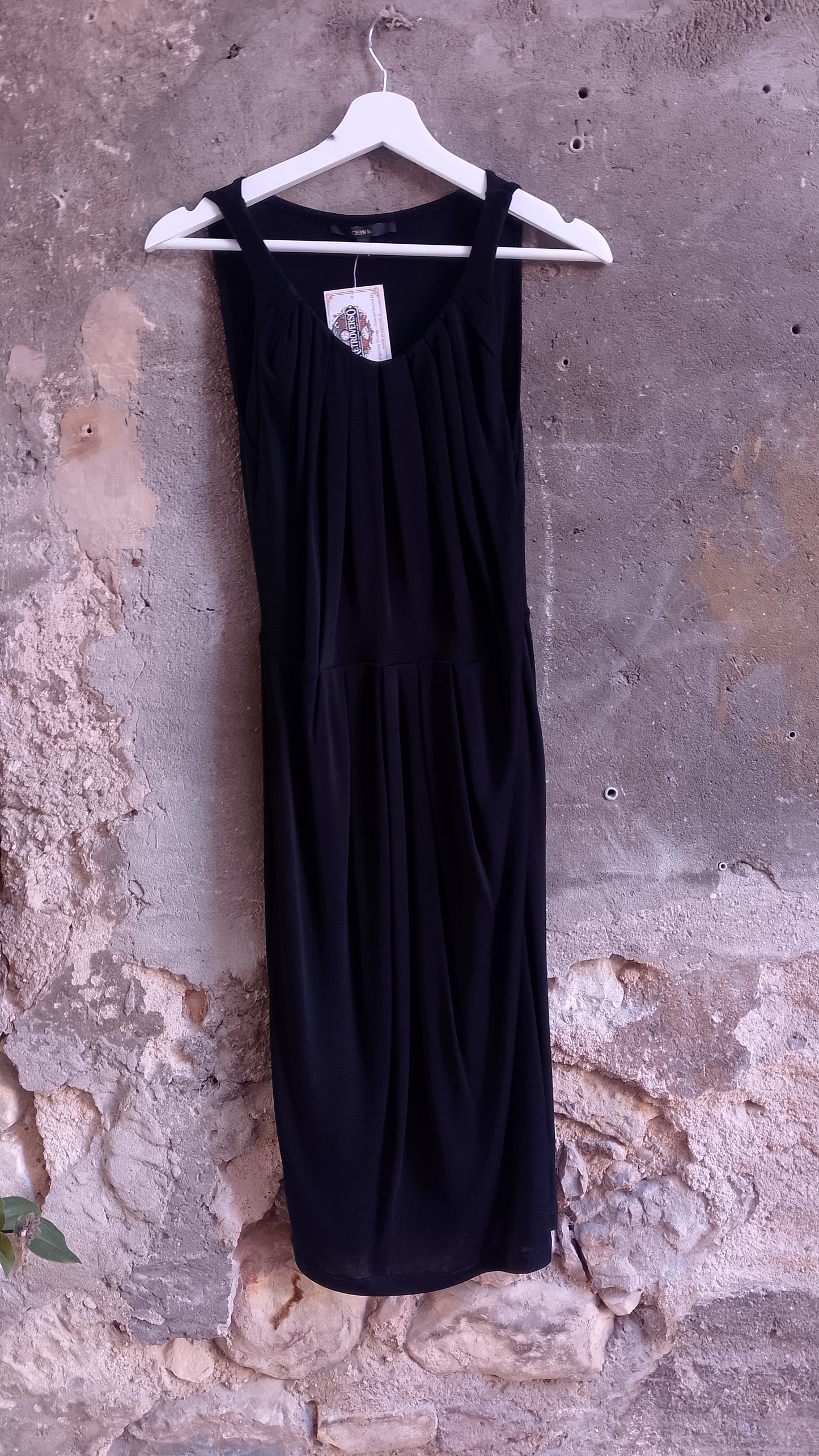 Abito Tubino Nero Celyn B. Elisabetta Franchi Vintage Plissettato senza Maniche