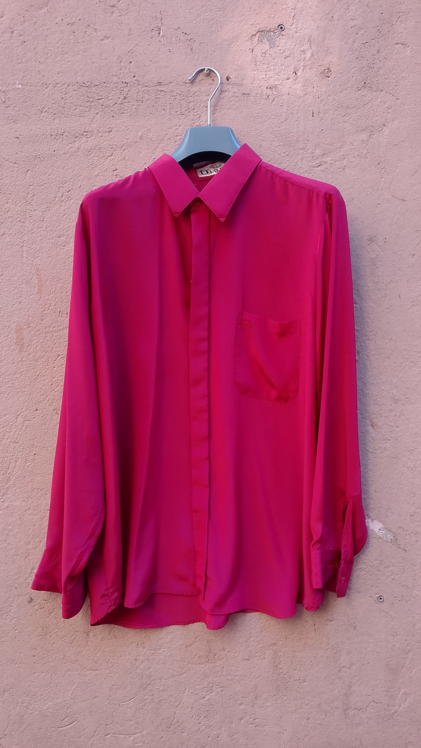 Camicia Fucsia Christian Dior Vintage in Pura Seta con Logo Ricamato e Taschino