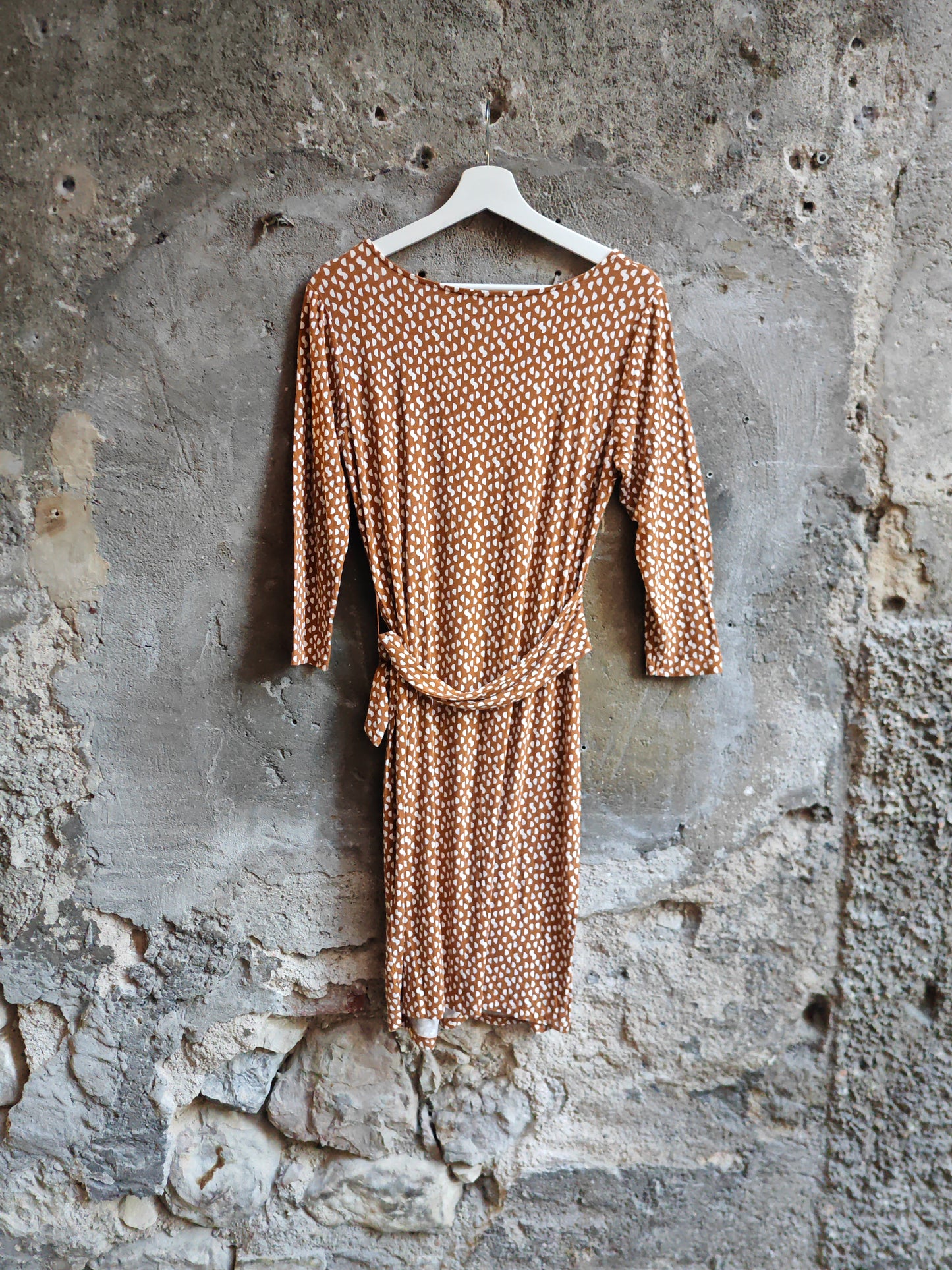 Abito Esprit Donna Marrone Fantasia Wrap Dress Midi Vintage Contemporary