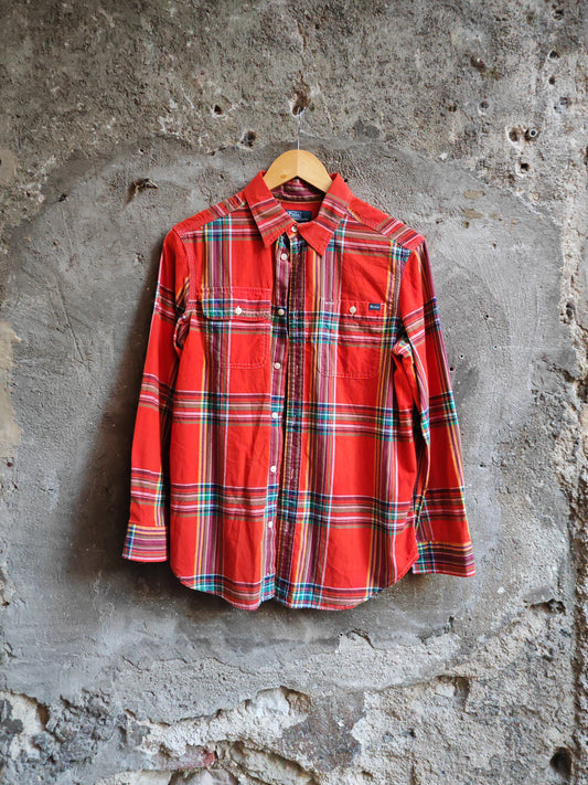 Camicia Polo Ralph Lauren Donna Quadri Rossi Vintage Taglia L 14-16