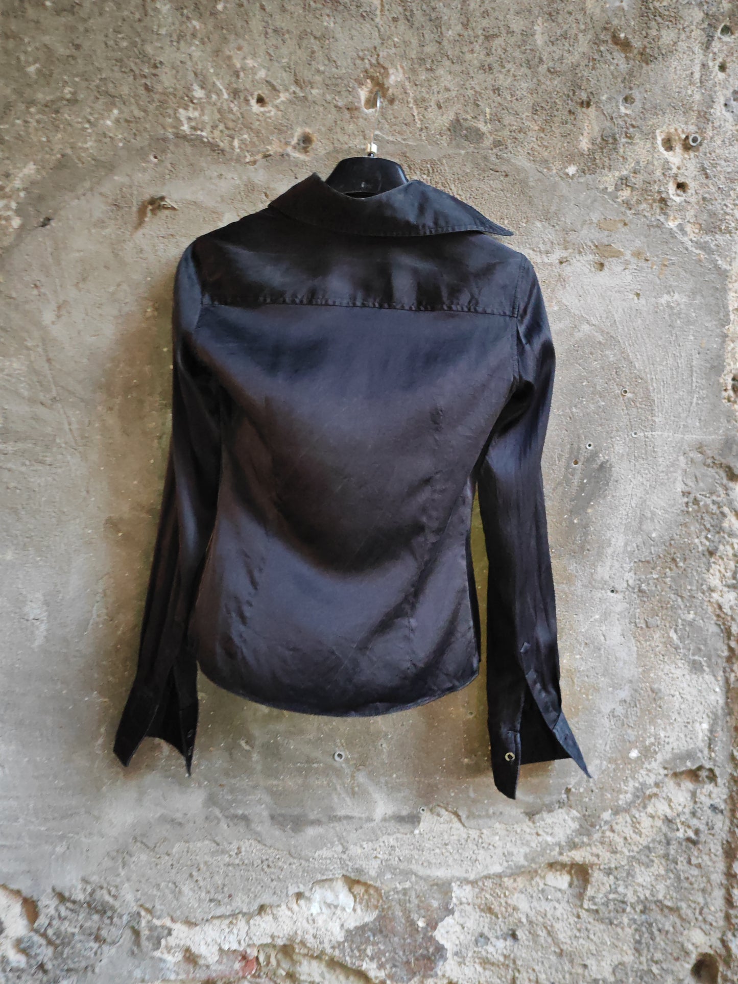 Camicia Nera Satinata Donna Adele Fado Made in Italy Taglia 42 Vintage