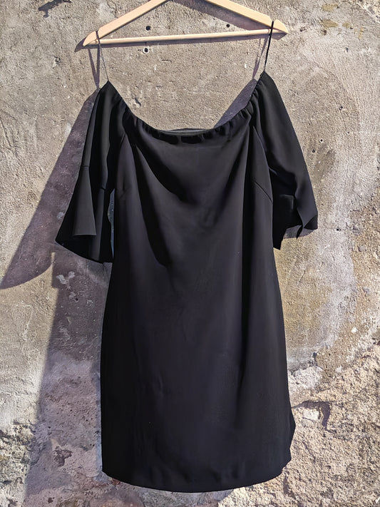 Abito Pinko Nero Made in Italy Scollo Bardot Elegante Donna