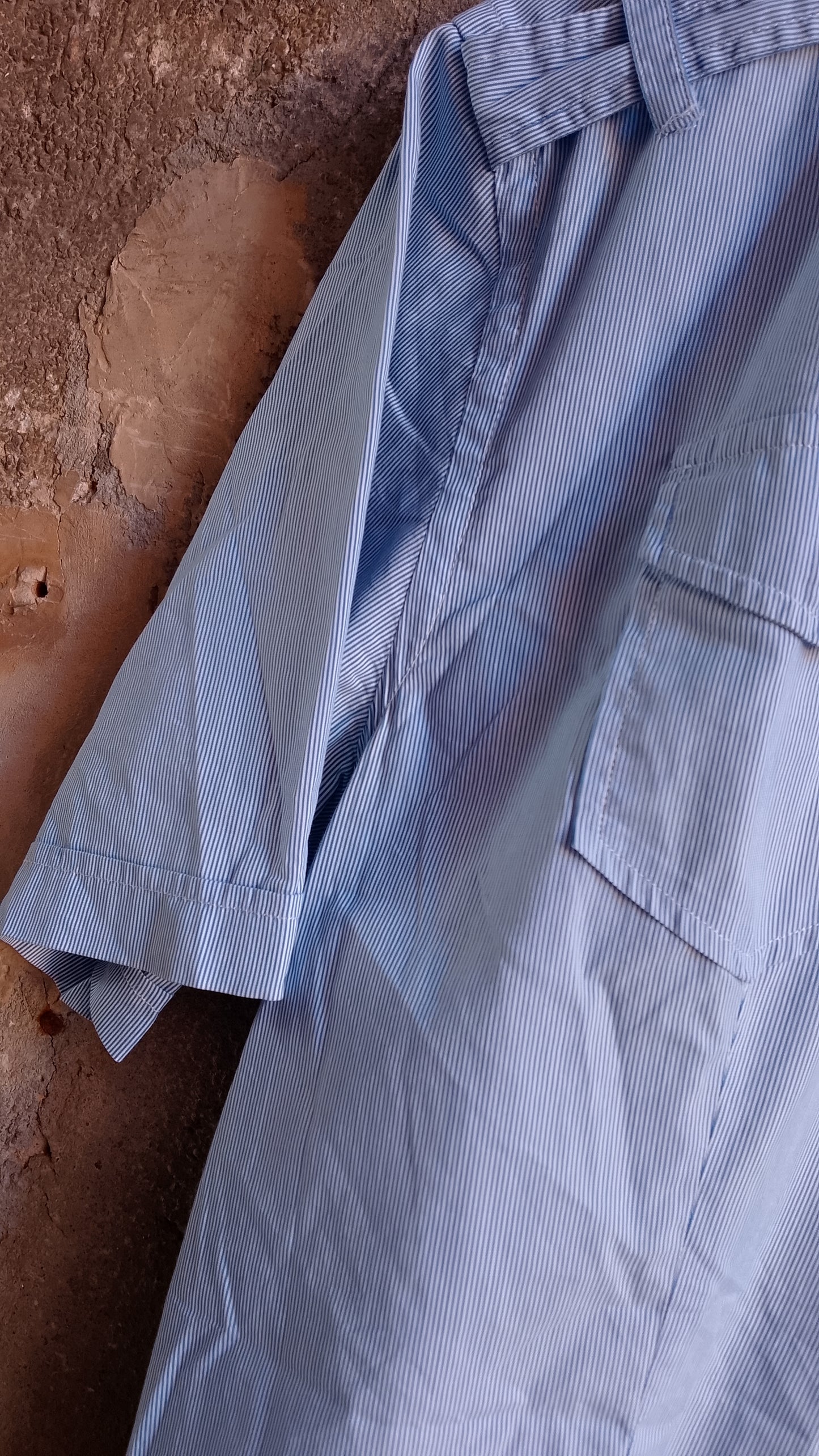 Camicia Uomo Mezza Manica Righe Azzurra e Bianca Stile Militare Taglia s - Vintage Ottimo Stato