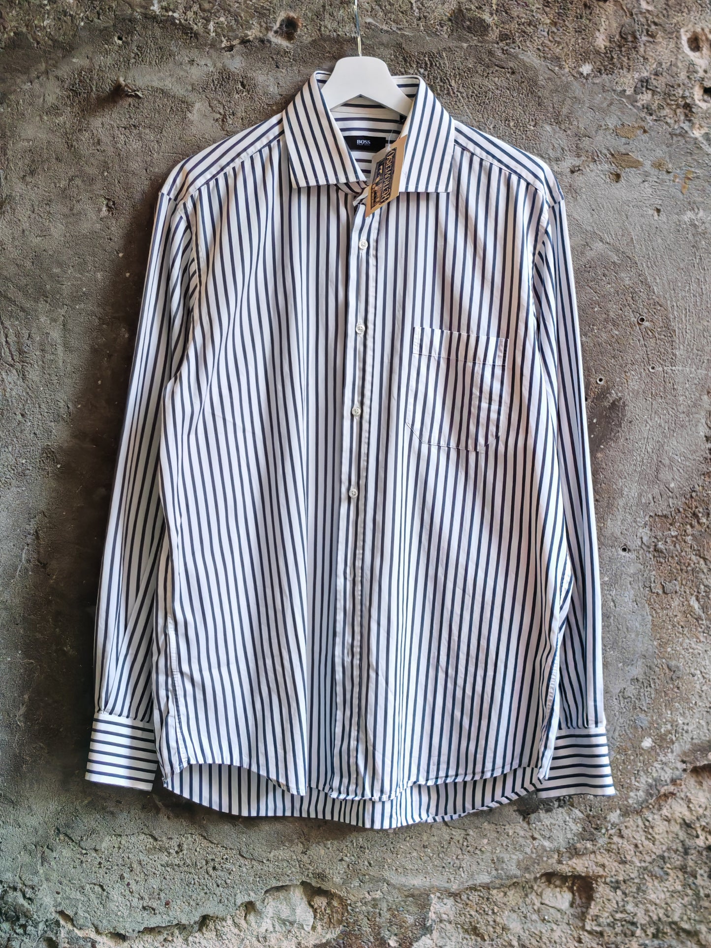 Camicia Hugo Boss Uomo Righe Azzurre e Bianche Taglia L Vintage Elegante