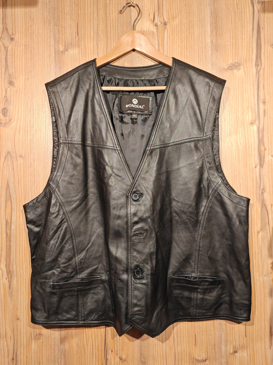 Gilet Uomo in Vera Pelle Nera Mondial Vintage Taglia 60 Biker Classic