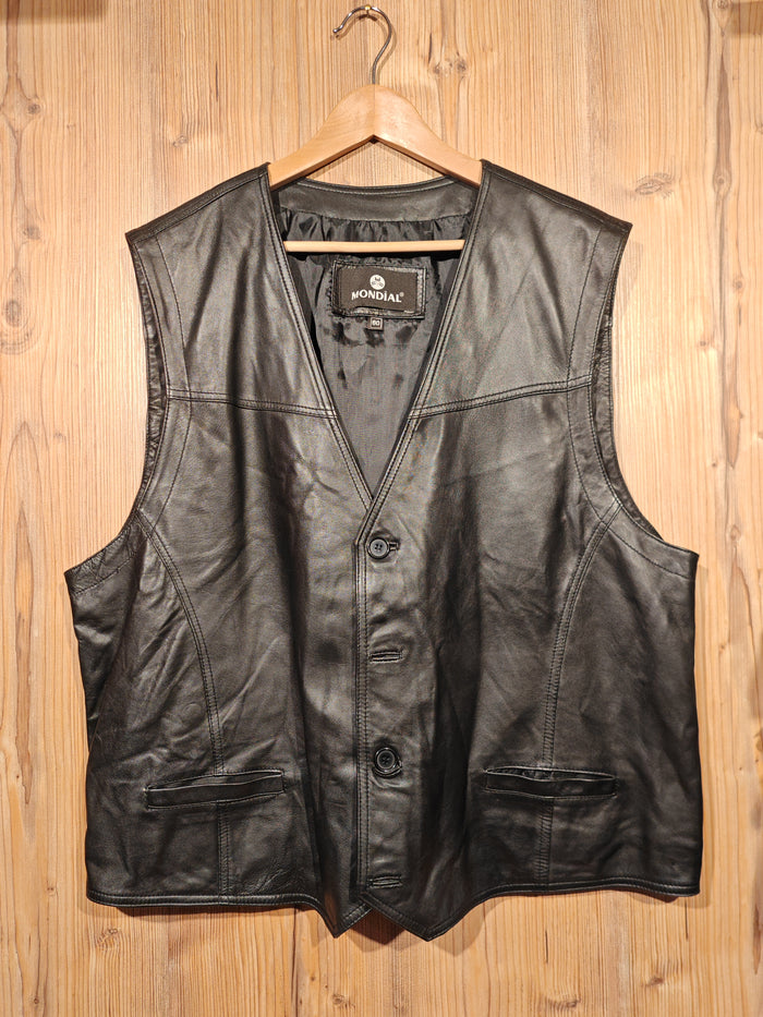 Gilet Uomo in Vera Pelle Nera Mondial Vintage Taglia 60 Biker Classic