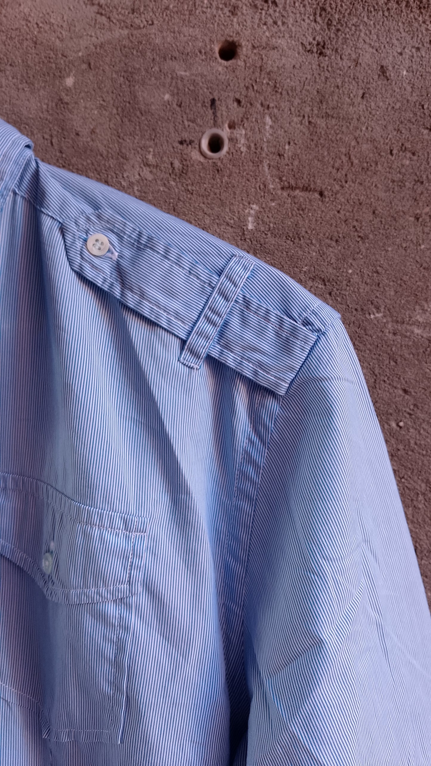 Camicia Uomo Mezza Manica Righe Azzurra e Bianca Stile Militare Taglia s - Vintage Ottimo Stato